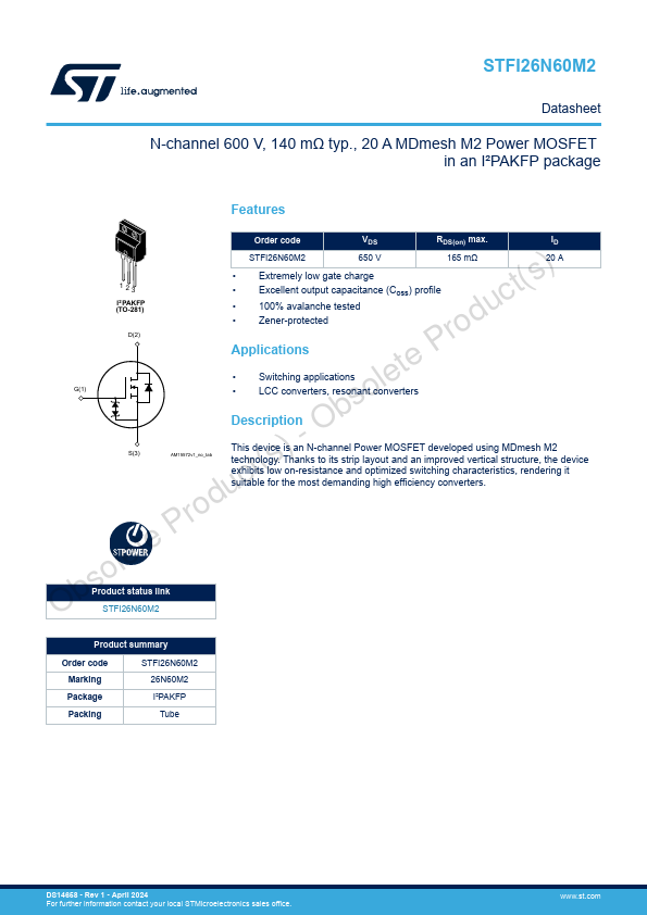 STFI26N60M2