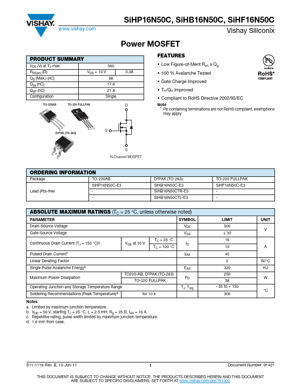 SIHB16N50C