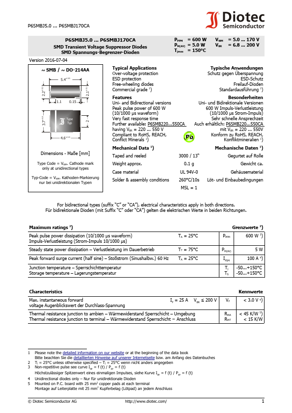 P6SMBJ150CA