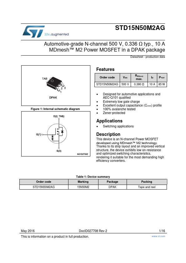 STD15N50M2AG