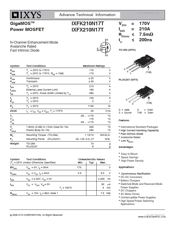 IXFX210N17T