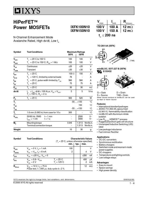 IXFK100N10