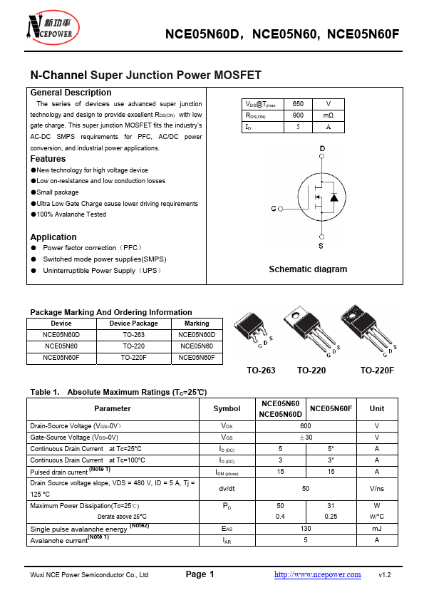 NCE05N60