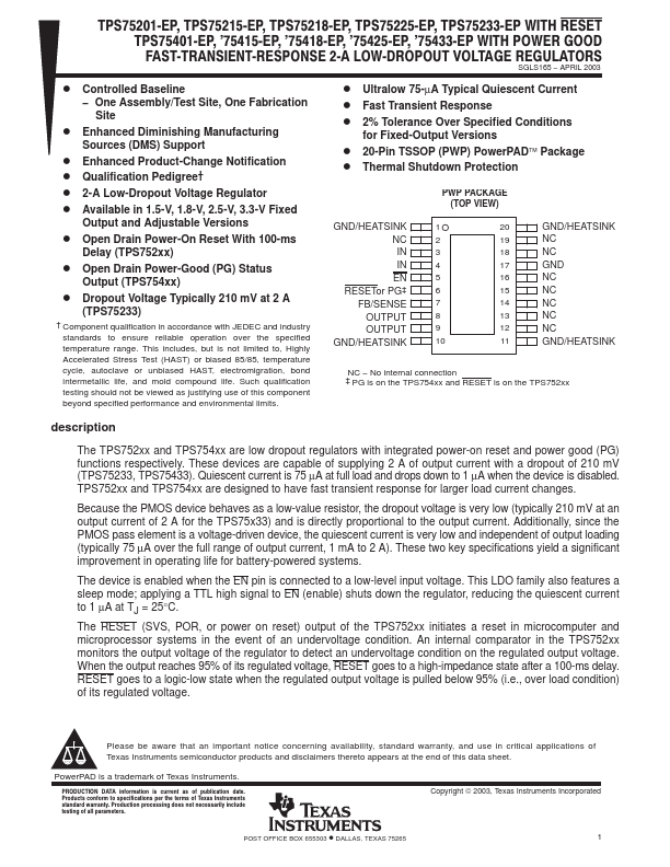 TPS75401-EP