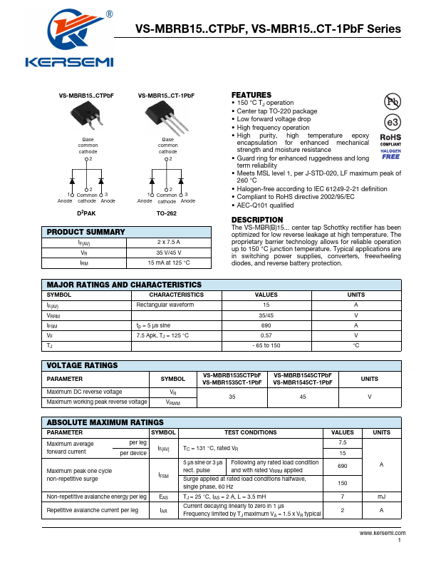 VS-MBRB1535CTPbF