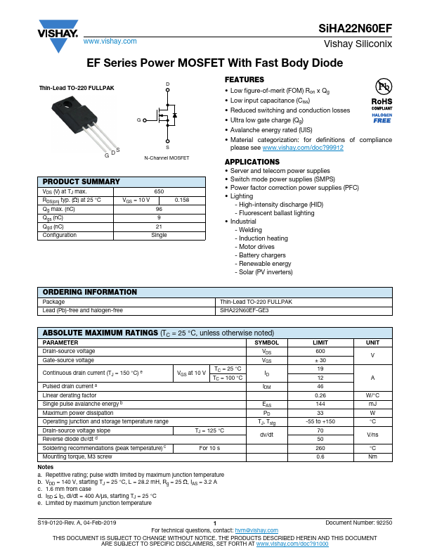 SiHA22N60EF