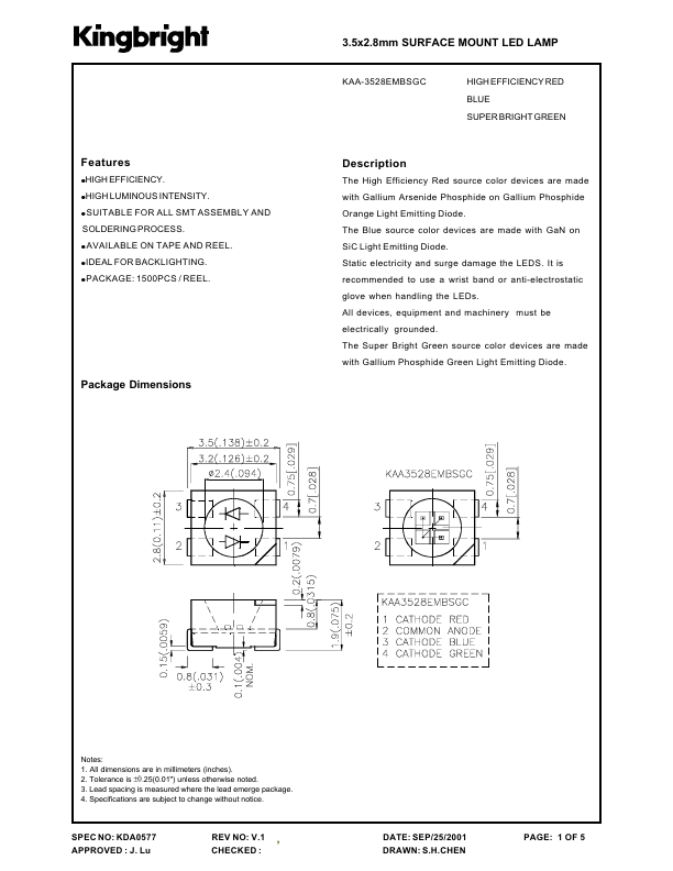 KAA-3528 ETC LAMP, Hoja de datos, Ficha técnica, Distribuidor ...