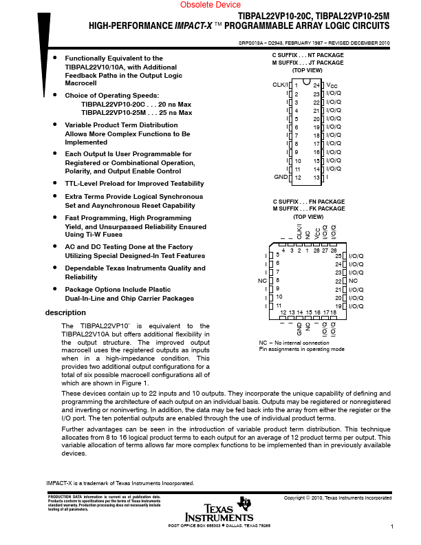 TIBPAL22VP10-20C