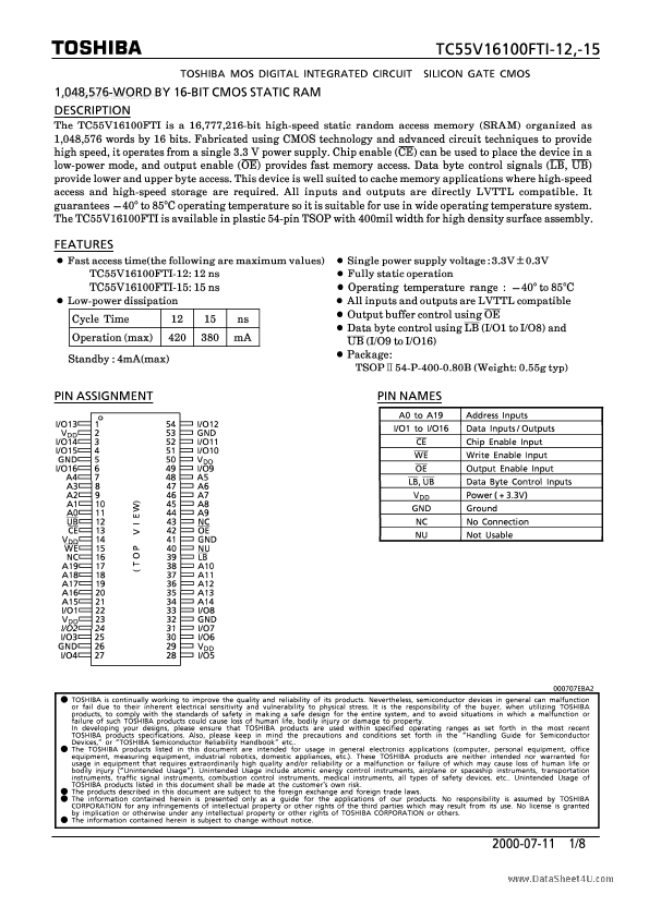 TC55V16100FTI-12