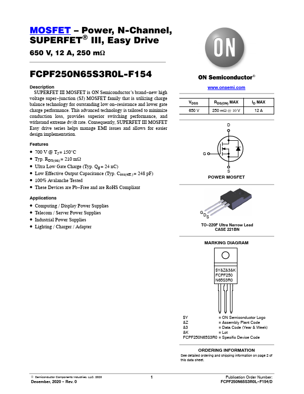 FCPF250N65S3R0L-F154