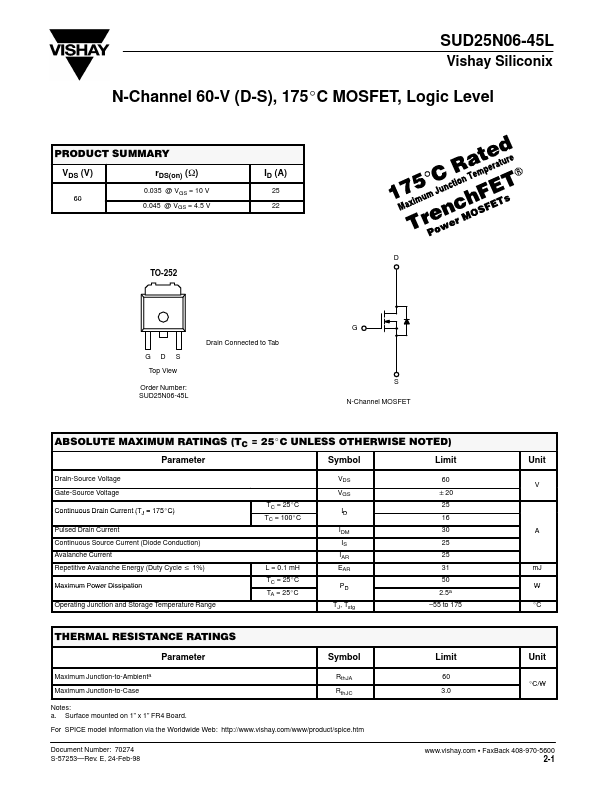 SUD25N06-45L