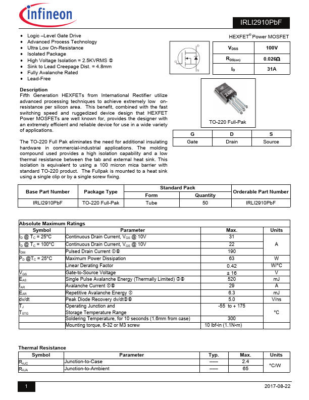 IRLI2910PBF