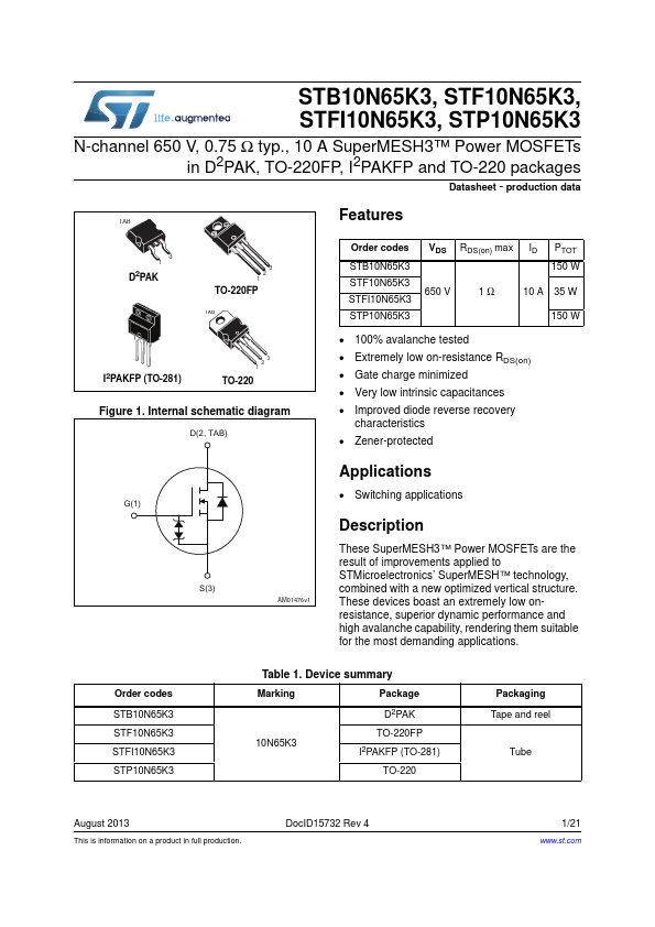 STP10N65K3