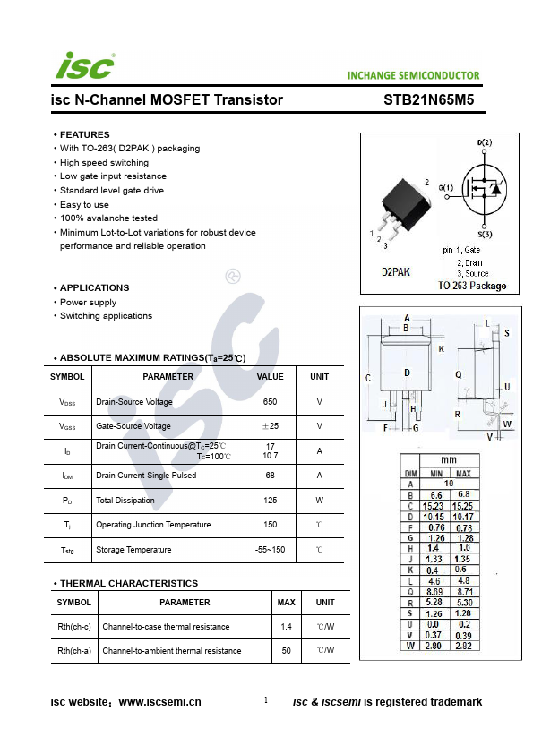 STB21N65M5