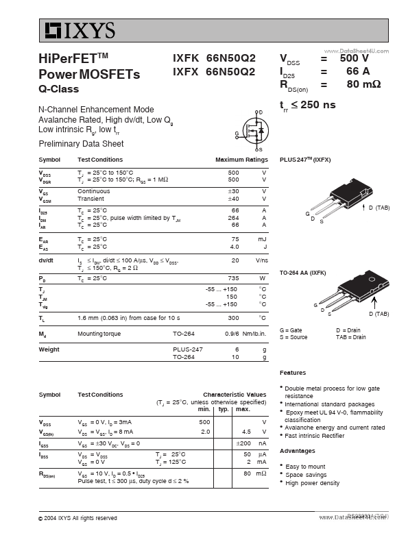 IXFX66N50Q2