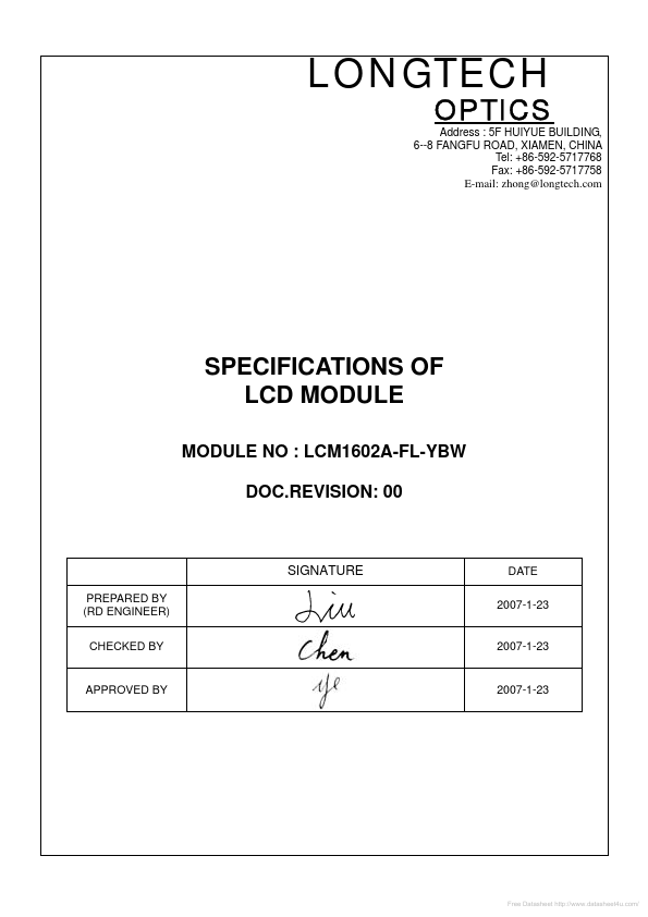 LCM1602A-FL-YBW