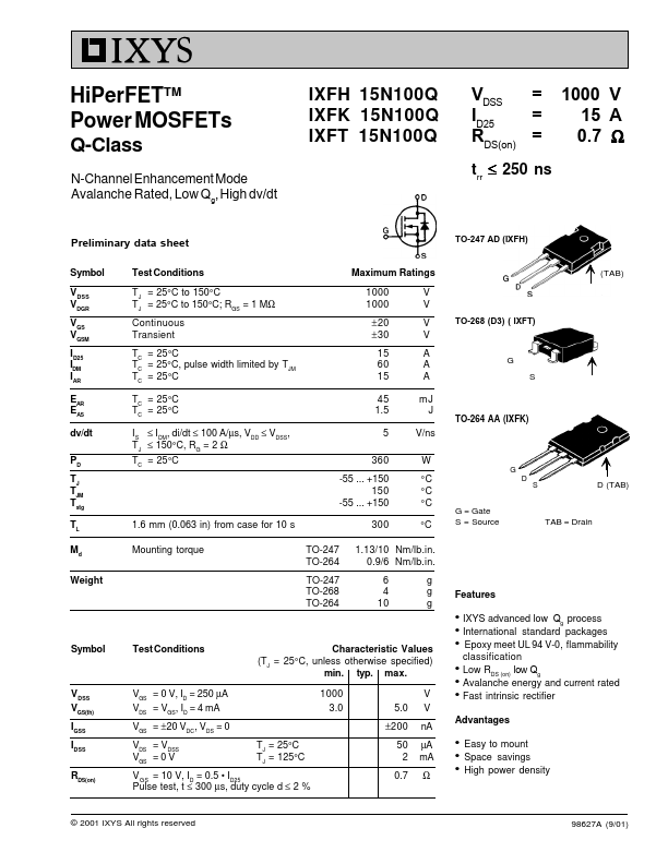 IXFT15N100Q