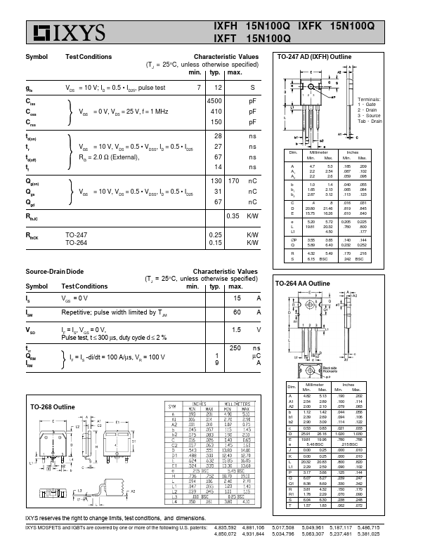 IXFT15N100Q