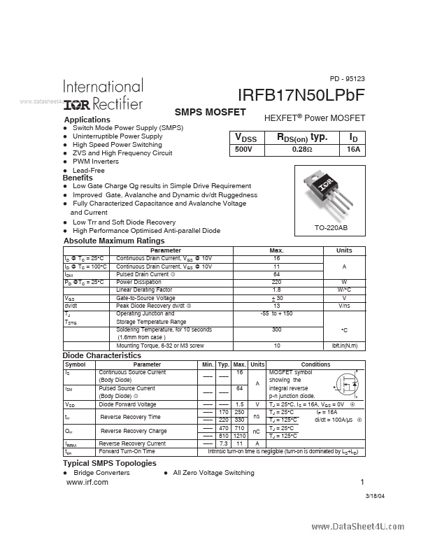 IRFB17N50LPBF