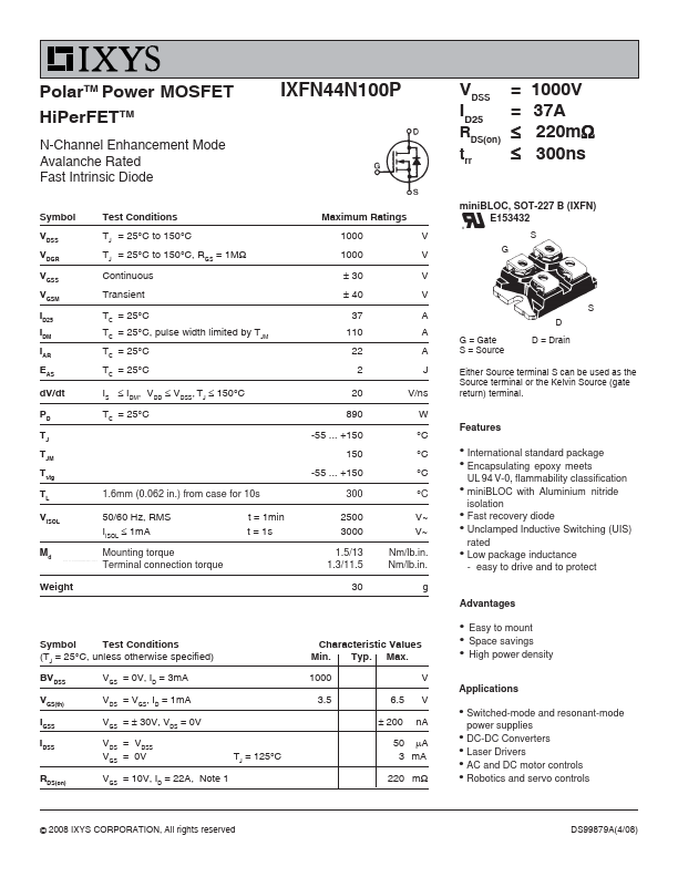 IXFN44N100P