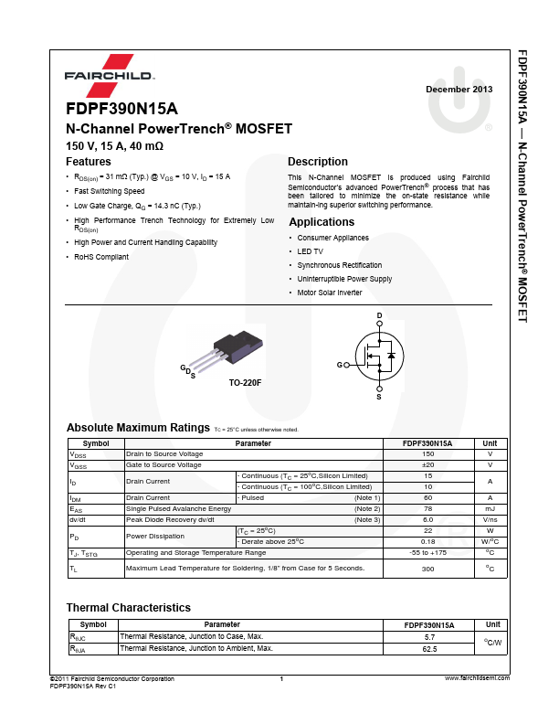 FDPF390N15A