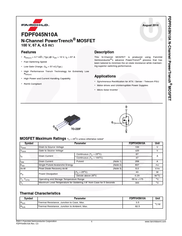 FDPF045N10A