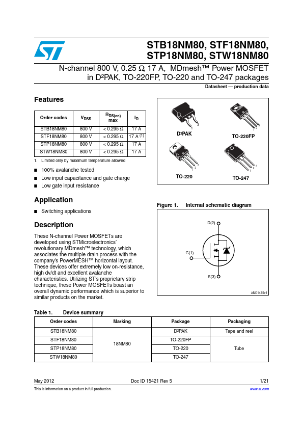 STF18NM80