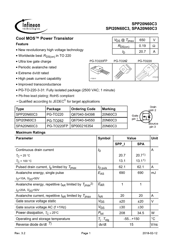 SPP20N60C3