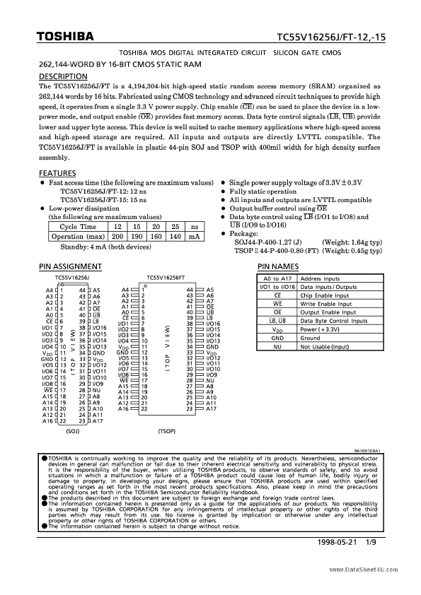 TC55V16256FT-12