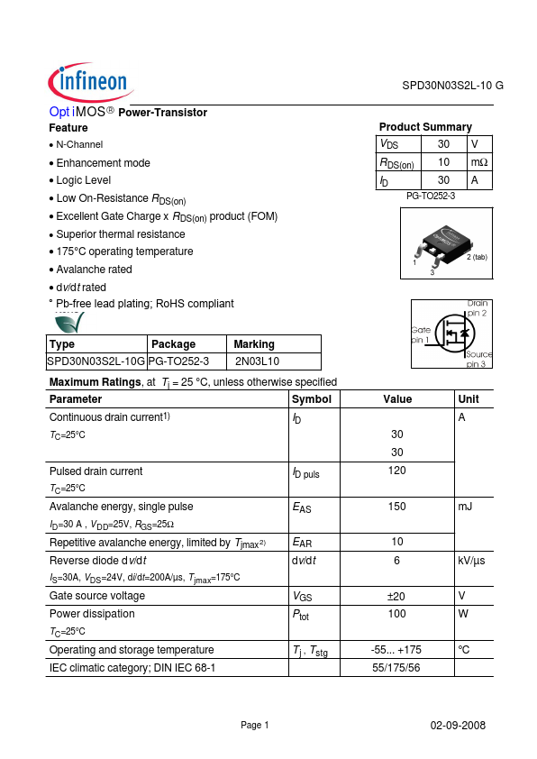 SPD30N03S2L-10G