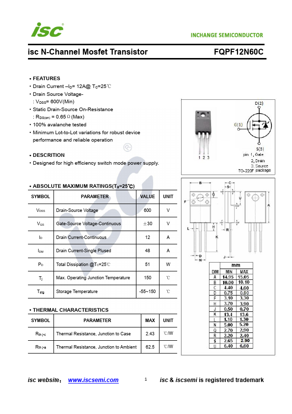 FQPF12N60C