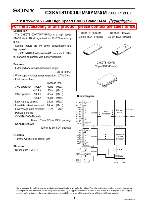 CXK5T81000ATM-10LLX