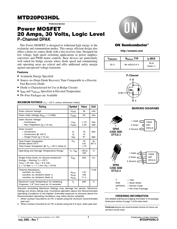 MTD20P03HDL