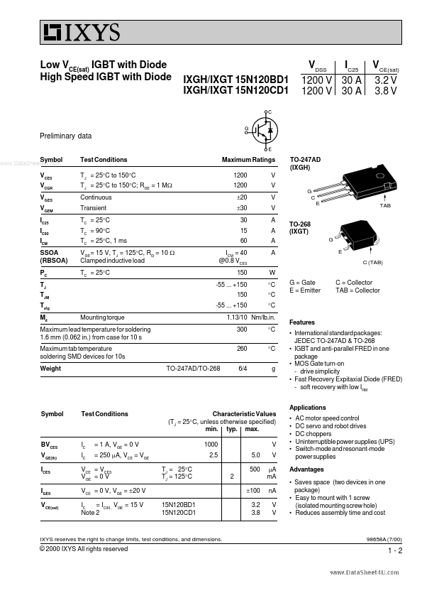 IXGT15N120BD1