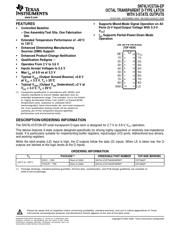 SN74LVC573A-EP