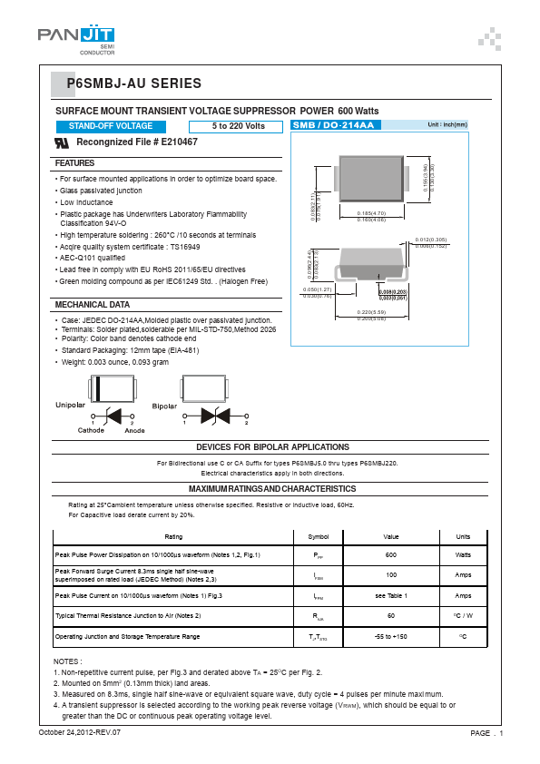 P6SMBJ100A-AU