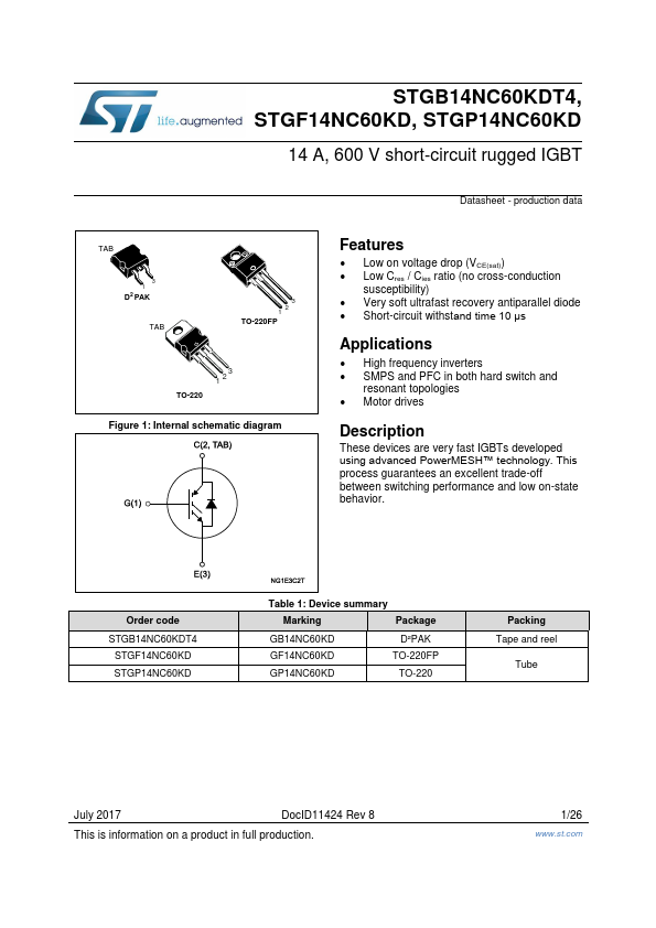 STGB14NC60KDT4