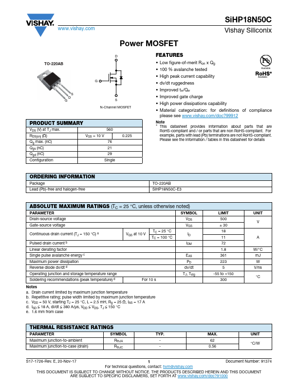 SiHP18N50C