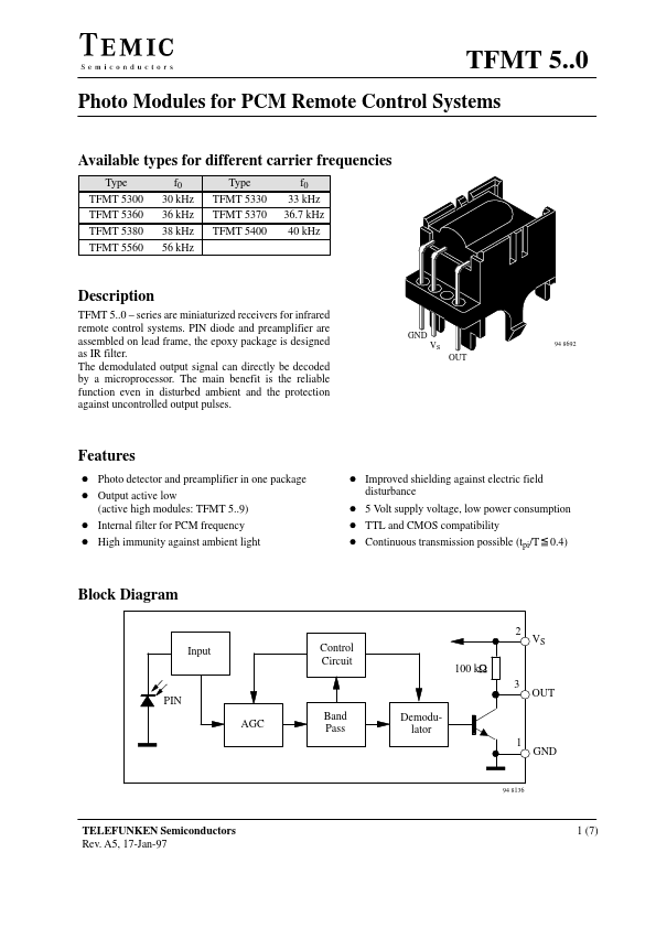 TFMT5380 TEMIC Modules, Hoja de datos, Ficha técnica, Distribuidor ...