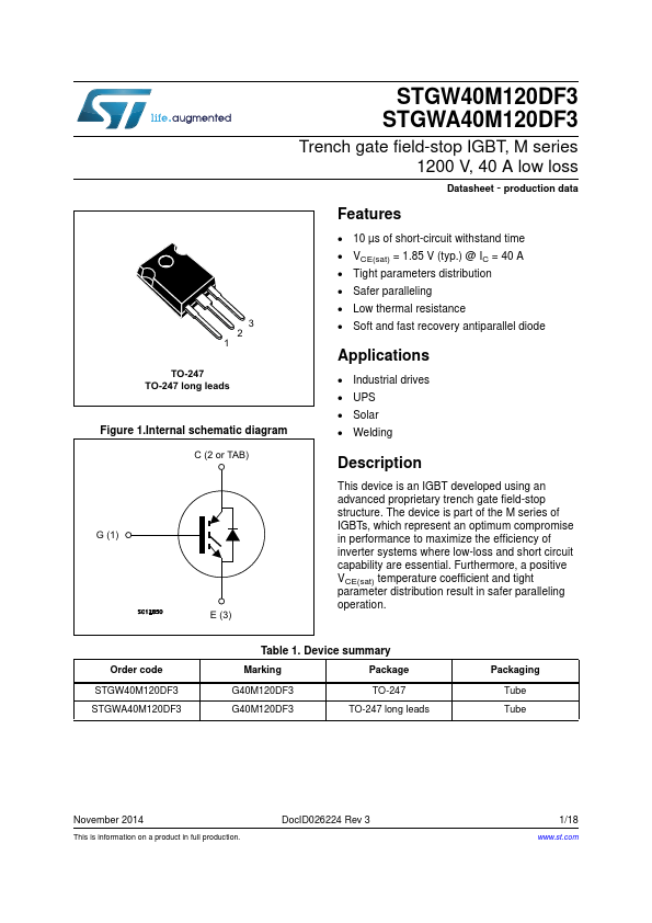 STGWA40M120DF3