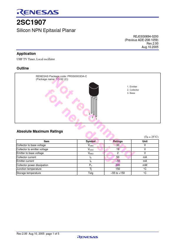 2SC1908 Datasheet - NPN Transistor