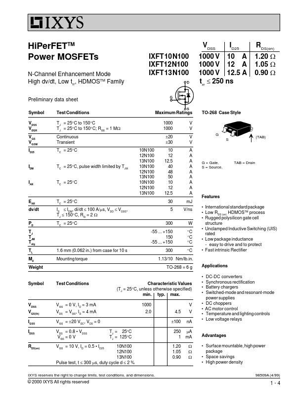 IXFT13N100