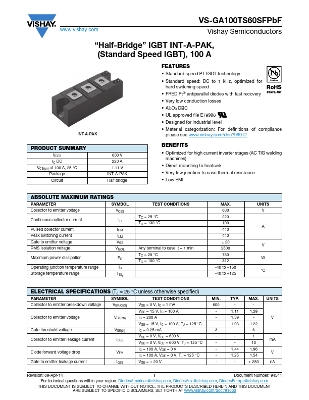 VS-GA100TS60SFPbF