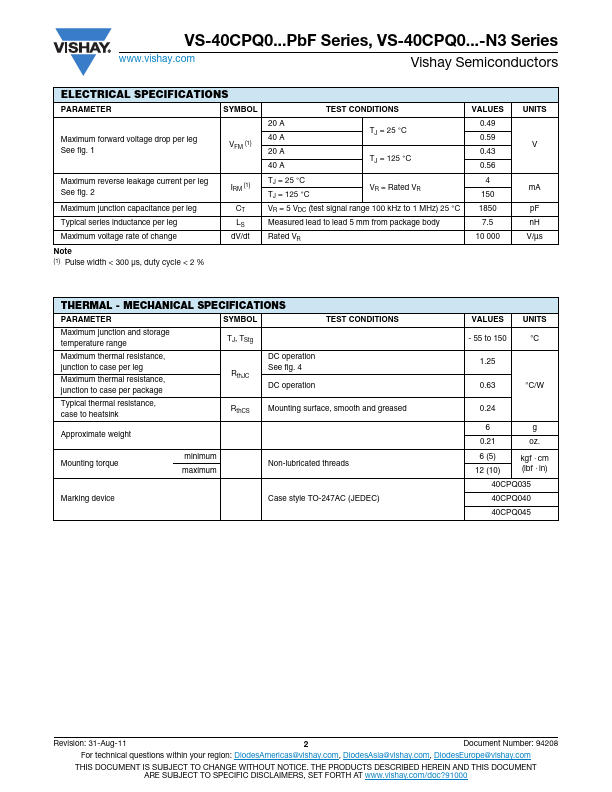 VS-40CPQ040PbF