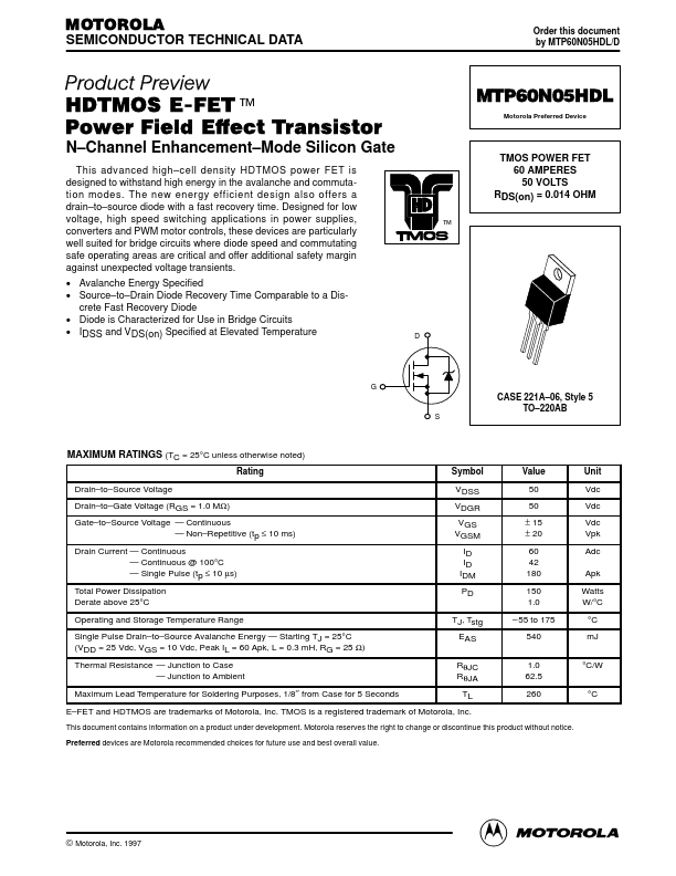 MTP60N05HDL