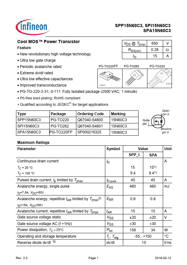 SPP15N60C3