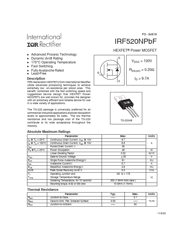 IRF520NPbF