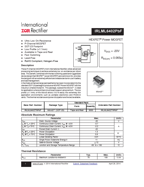 IRLML6402PBF