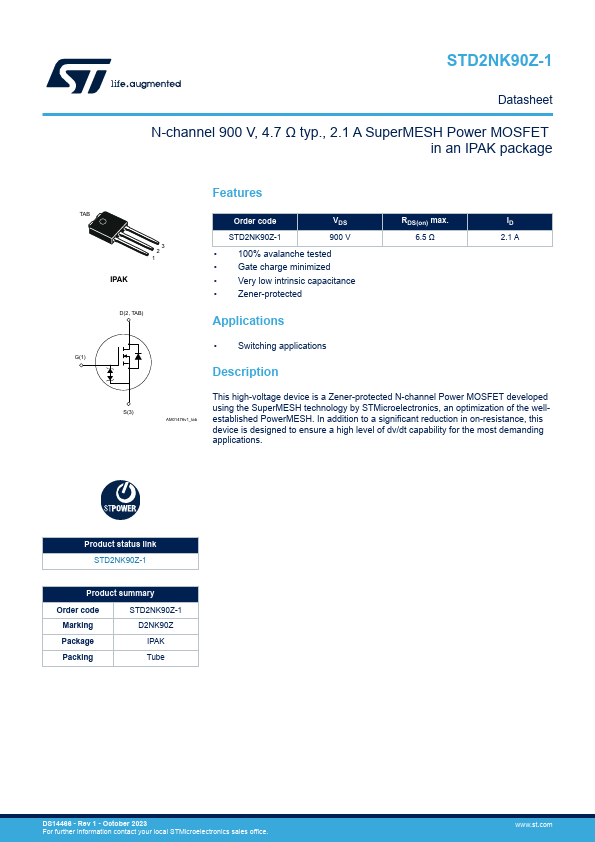 STD2NK90Z-1