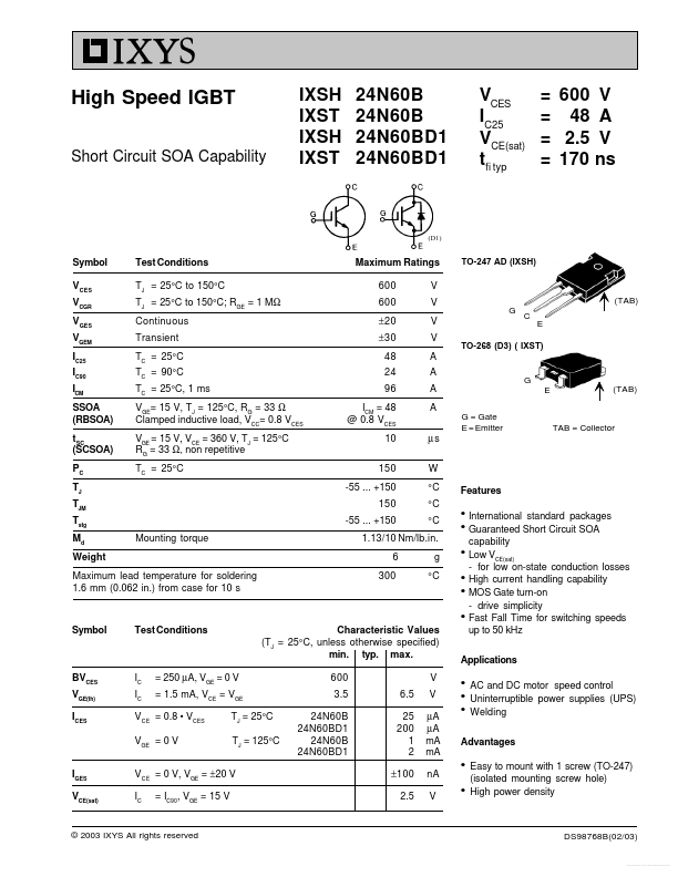 IXSH24N60B